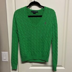 Ralph Lauren Sport V-Neck Cable-knit Sweater in Vibrant Green